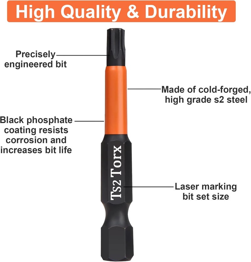BAIDETS Pro Screwdriver Bit Set - Screwdriver Torx 10 pieces, 50mm length, 1/4” Hex-Shank, with Storage Box - Image 3